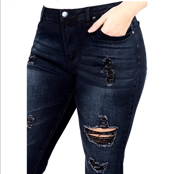 Plus Size Stretch Distressed Ripped Skinny Jeans - Picture 4 of 4